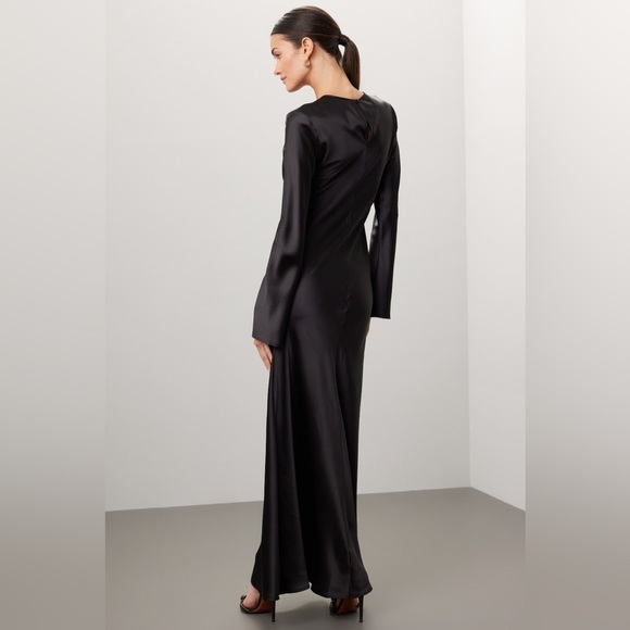 Revolve Delfi Collective Long Sleeve Black Satin Gown Size XS NWT - Picture 6 of 6